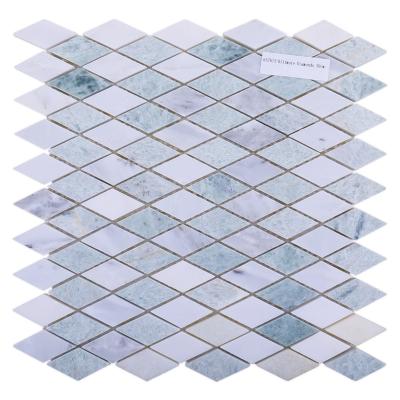 China Modern Backsplash Kitchen Azulejo Mosaico Diamond Shape Rhombus Ming Green Marble Mosaic for sale