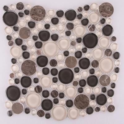 China Customized modern fliesen mosaic random round glass waterjet marble mosaic tiles for sale