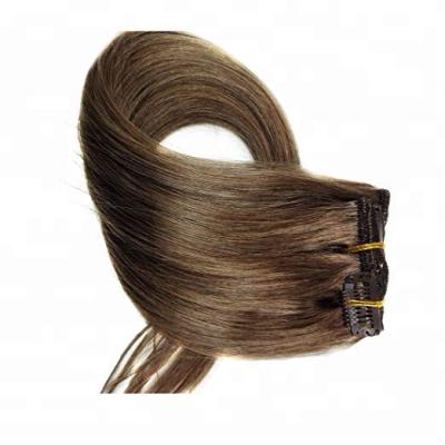 China Silky Straight Wave Clip In 50g 50g Medium Brown 18 Inch Real Human Hair Extensions Virgin Hair for sale