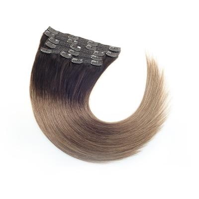 China Silky Straight Wave Clip In Hair Extensions Ombre Color #2/8 Lace Up Clip In Brazilian Hair Extensions Virgin Hair for sale