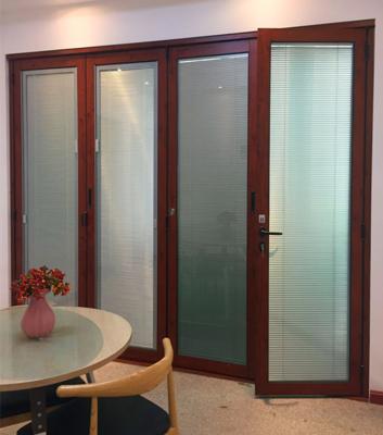 China Cheap Folding Interior Aluminum Folding Glass Door With Interior Blinds For Home for sale