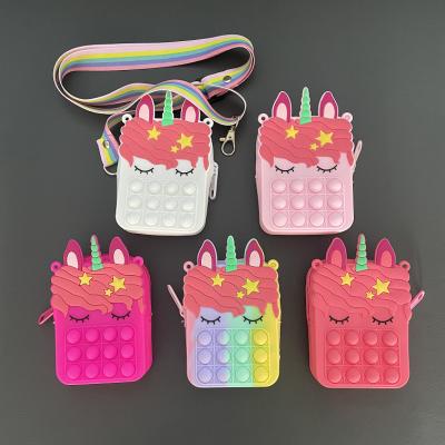 China Educational Funny Pop Toy Mini Fashion Fidget Purse Unicorn Toys Rainbow Silicone Busy Person Purse Shoulder Bag Rainbow For Kids for sale