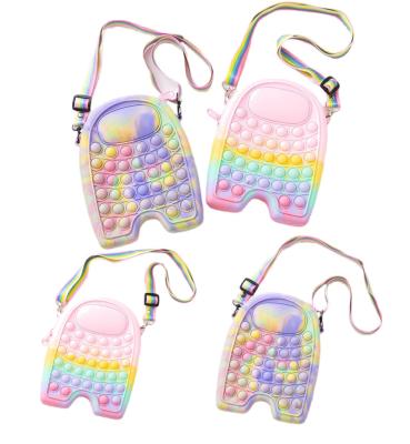 China Funny Educational Toy Popping Bag Stress Reliever Push Bubble Silicone Shoulder Pop Among Us Zipper Pop Purses Stir Bag For Gift for sale