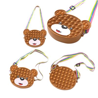 China Toy Fidget Bag Toys Fashion Educational Funny Designs Silicone Pop Toy Shoulder Bag Cute Bear Shape Kids Invent Purse for sale