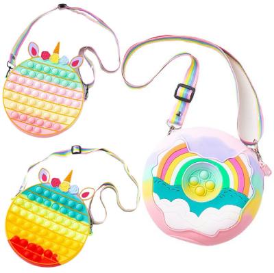 China Educational Purse Funny Toy Stress Relief Popping Purse Unicorn Silicone Bubble Sensory Bag Jumping Small Bag for sale