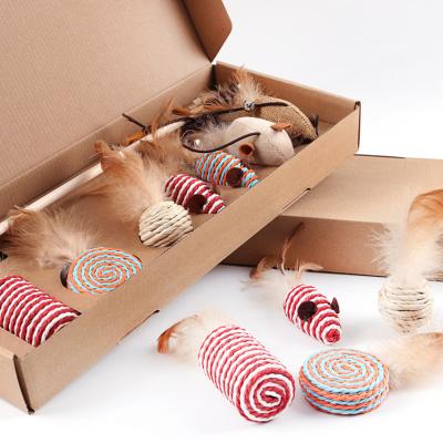 China Cats Gift Box Cat Toy Set Mouse Shaped Candy Shape Funny Play Toys For Cats Kitten Feather Cat Toys Kit for sale