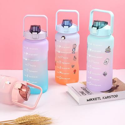 China 2000ml Sports Fitness Water Cup Large Capacity Outdoor Popular Gradient Frosted Cute Portable Cute Water Bottle for sale