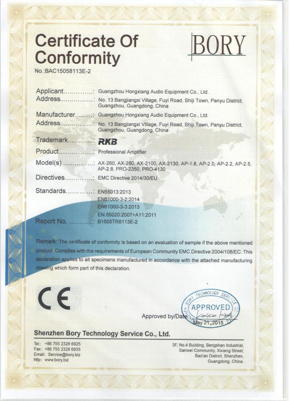 CE - Guangzhou Hongxiang Audio Equipment Co.,Ltd