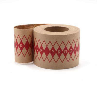 China Waterproof 60mm Width Printed Water Activated Paper Tape Wireless Gummed Kraft Tape for sale