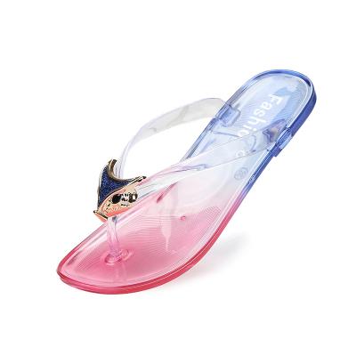 China Jelly Gradient Color Crystal Ladies Indoor Slippers Fashion Trend 2021 Summer Ladies Slippers Home Outdoors for sale