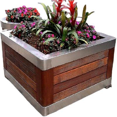 China Modern Outdoor Decorative Garden Bench Seat Planter Wooden Flower Box For Park for sale