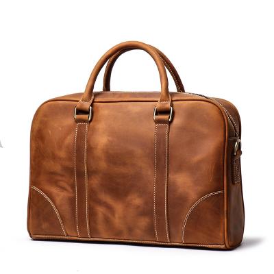 China Advanced custom crazy horse logo men's logo laptop bag genuine leather briefcase leather briefcase for work for sale