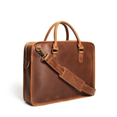 China Briefcase Design Business Laptop Vintage Laptop Handbag Brown Men Bag Crazy Horse Leather Briefcase for sale