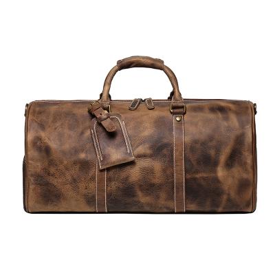 China Multificational Vintage Genuine Leather Duffle Weekend Tote Traveling Duffel Bags With Shoes Storage For Gentleman for sale