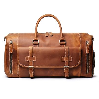 China Multificational Wholesale Mens Cowhide Weekend Luggage Bag Fleece Genuine Leather Traveling Bag for sale