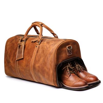 China Vintage Handmade Crazy Horse Leather Duffle Weekender Travel Bag For Men Brown 24inch for sale