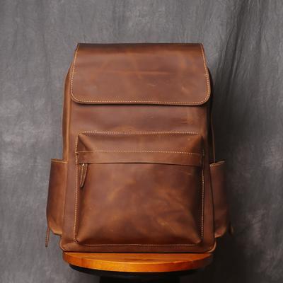 China Stitching Stitch Black Genuine Leather Backpack Men 100% Genuine Leather Backpack Men for sale