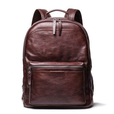 China Stitching Stitch Young Men Genuine Leather Laptop Black Leather Backpacks High Quality School Backpack for sale