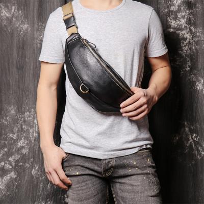 China Multifunctional Military Leather Sling Bag Men Canvas Bright Black Cross - Leather Body Chest Bag Custom for sale