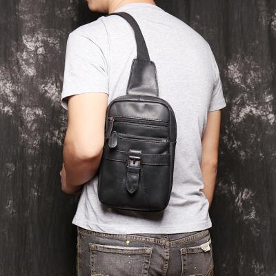 China Multifunctional Chest Sling Bag Black Leather Box Bag Outdoor Sports for sale