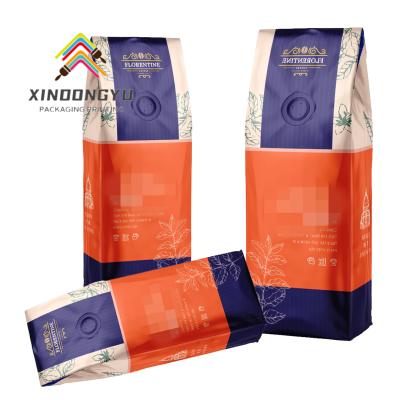 China Custom Printing Barrier Aluminum Foil Side Gusset Flat Bottom Food Grade Coffee Powder Packaging Bag With Zipper And Valve for sale