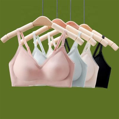 China QUICK DRY High-elastic Polyphenol High-elastic Slim Sling Tea Underwear Skin-Friendly Straps No Steel Ring Gathered On Backing Breathable for sale