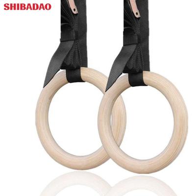 China Durable Wooden Gym Equipment 28mm Exercise Fitness Gymnastic Rings For Gym Pull Ups Muscle Ups Fitness Equipment for sale