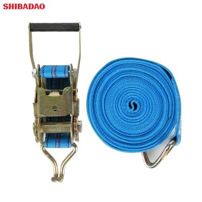 China Eco--Friendly Heavy Duty Ratchet Strap Ratchet Tie Down Strap 100% Polyester Webbing With Double J-Hook for sale