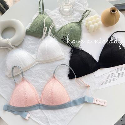 China French cup underwear slender girl in one piece of triangle no steel ring gathered to show a small beautiful back sexy net bra lace red bra for sale