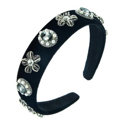 China Fashion Vintage Baroque Black Crystal Headband For Women Hair Accessories for sale