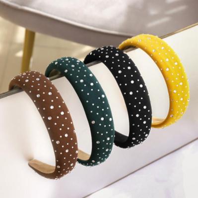 China Fashion Solid Color Soft Sponge Headband Korean Style Simple Crystal Headband for sale