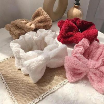 China 2021 Popular Soft Coral Fleece Hairbands For Women Wash Face Makeup Turban Hair Accessories Cute Girls Bow Headbands Hair Bands for sale