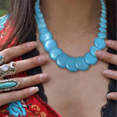 China TRENDY Handmade Turquoise Disc Earrings Clavicle Necklace Beaded Jewelry Set Women Gifts Stones Bohemian for sale