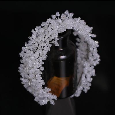 China White Crystal Big Hair Band Vintage Bridal Round Glass Crown Full Bridal Shinny Rhinestones Hairhoop Headpiece Hair Piece Wedding Bridal Headpiece for sale