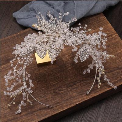 China Clear Crystal Bridal Hair Accessories Headband Leaf Hair Jewelry Tiara Handmade Bride Headdress Flower Wedding Glass Round Headband Crown for sale