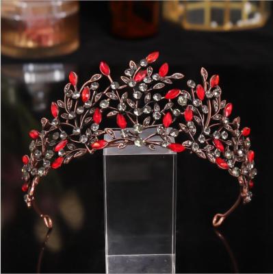 China Red Veil Tiara Wedding Hair Accessories Crystal Pearls Rhinestone Pageant Tiara Bridal Tiaras Crown Black Baroque Round Vintage Glass for sale