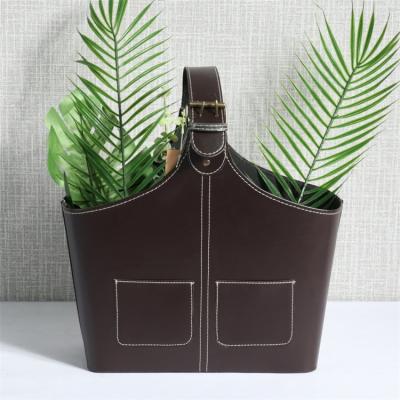 China Sustainable Factory Hand Make Storage Leather Basket For Wine Or Food Sundries for sale