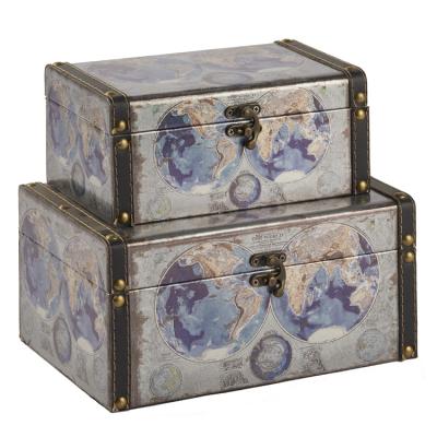 China Viable Decorative Antique Old World Map Pattern Wooden Storage Box Set for sale