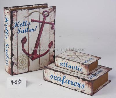 China 3 Piece Handmade Fake Book Box Set Anchor Wooden Decorative Book Box for sale