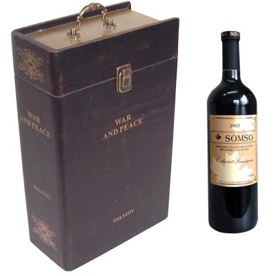 China Handmade Wholesale Cheap Book Shape Leather Wooden Wine Bottle Boxes for sale