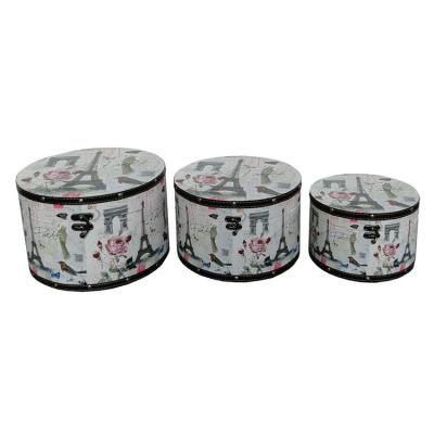 China Handmade Custom Printed Round Hat Box Bulk With Paris Floral Design for sale