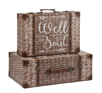 China New Vintage Design Printed Wooden Suitcase Bamboo Weaving Wholesale for sale