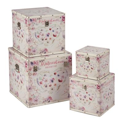 China Viable Customize Wooden Flower Design Large Square Trunk Box for sale