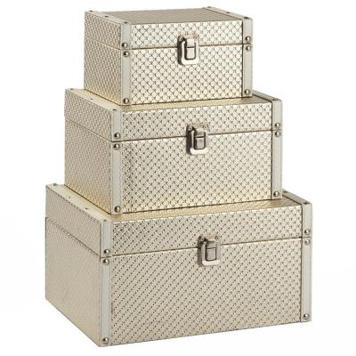 China Gold and Silver Wooden Chest Trunk Sustainable Home Decor Set of 3 for sale