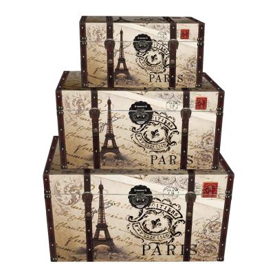 China Sustainable Vintage Storage Wooden Trunk and MDF Trunk and Wooden Trunk Canvas Surface Paris Design for sale