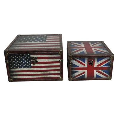 China American Flag Union Jack Design Dome Top Wooden Sustainable Trunk Set Antique Trunk for sale