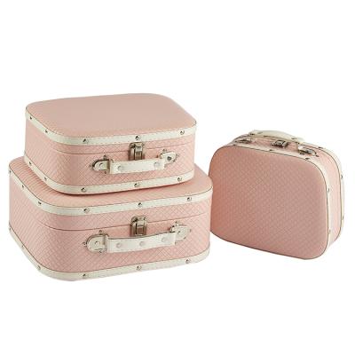 China Home Decoration & Storage Light Weight PU Leather Pink Vintage Style Travel Luggage Set Small for sale