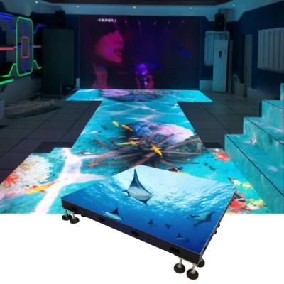 China Different patterns double 3d mirror dance floor board with artificial flowers scxk 4in1 light decelling 1m*1m starlit with alphabet edge for sale