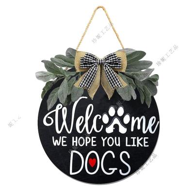 China Black Wooden Round Amazon List Country Style Arch Decoration Door HangingWelcomePet Door Plaque for sale