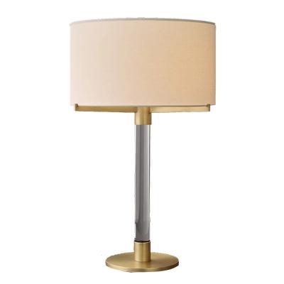 China Modern Modern Hotel Style Crystal Pole Table Lamp Round Metal Base Canvas Shade LED Simple Table Bed Side Indoor Lamp For Bedroom for sale